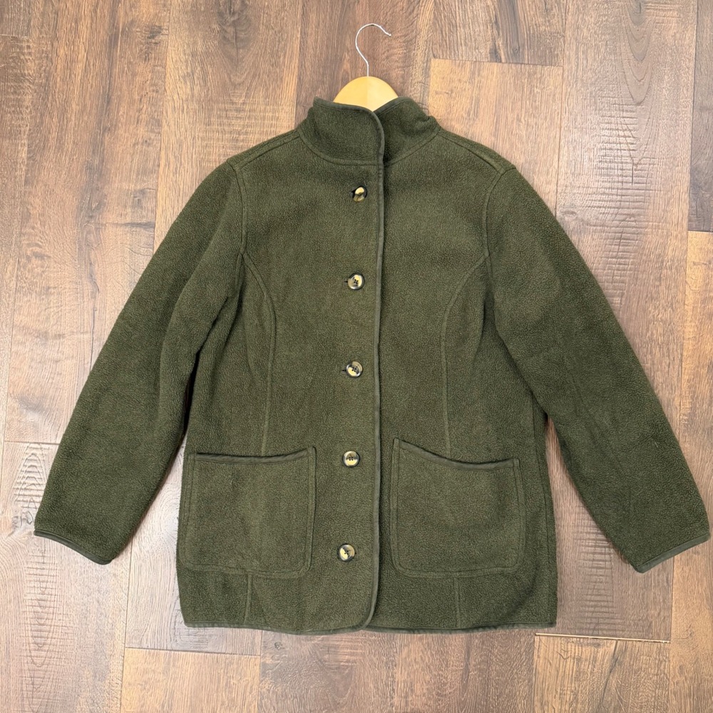 L.L.Bean Women's Petite Small Olive Green Polartec Fleece Button Coat Jacket
